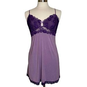 ADORE ME Purple Lace Cotton Chemise Slip Babydoll Size S